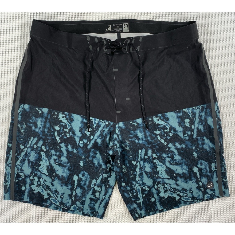 Outerknown Apex Trunks Men's 38 9" Inseam Black Blue Drawsting